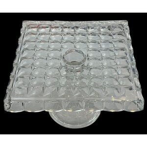 Vintage Indiana Glass Constellation Square Pedestal Cake Stand w/ Rum Well 10"